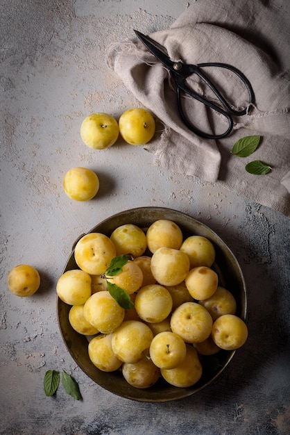 Directly above shot of fruits in bowl on table