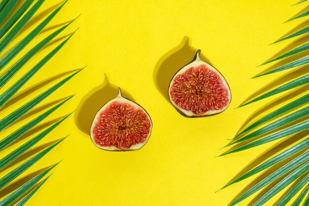 Directly above shot of fruits on yellow background