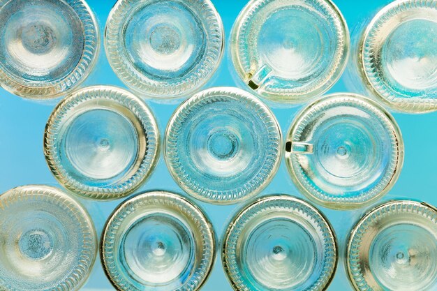 Directly below shot of glass bottles