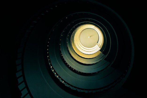 Photo directly below shot of illuminated spiral staircases