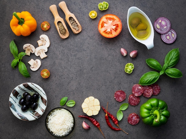 Photo directly above shot of ingredients on table