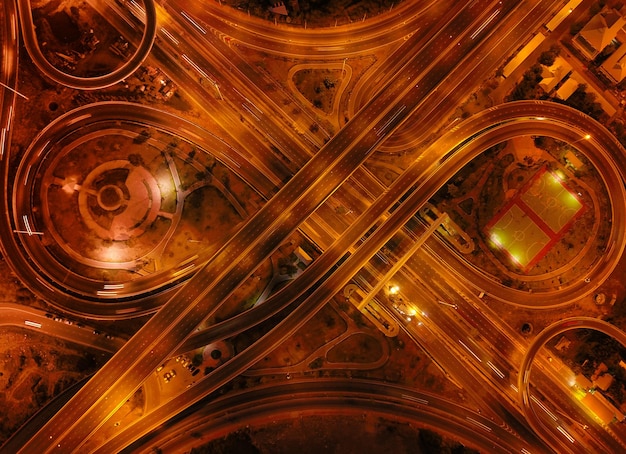 directly above shot of intertwined highways at night