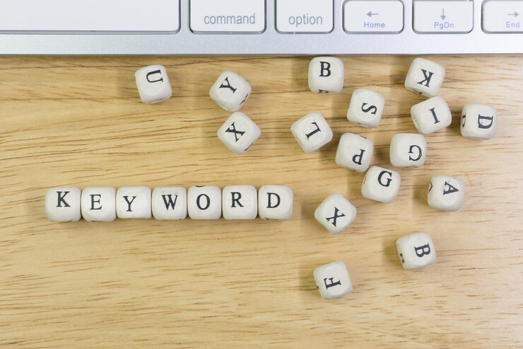 Photo directly above shot of keyword text on table