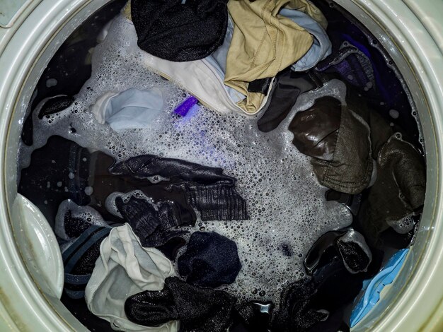 Photo directly above shot of laundry in washing machine