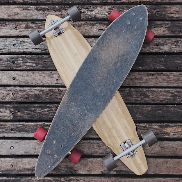 Directly above shot of longboard on table