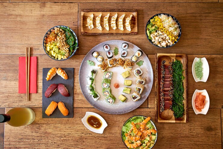 Photo テーブルに提供された食事の直接上のショット