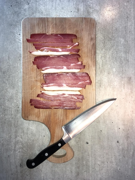 Directly above shot of meat on cutting board