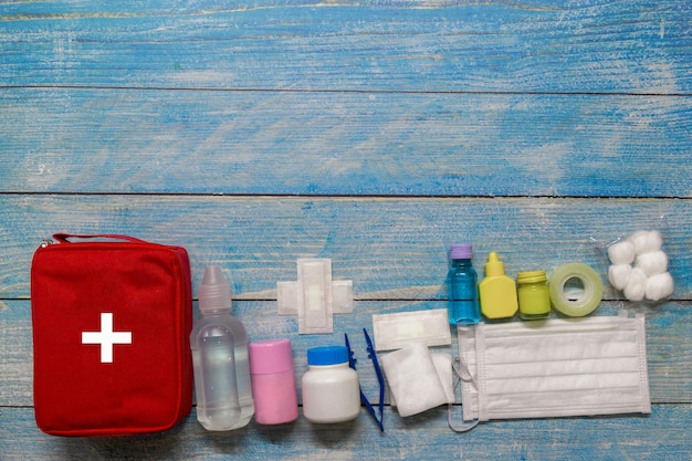 Photo directly above shot of medical kit on table