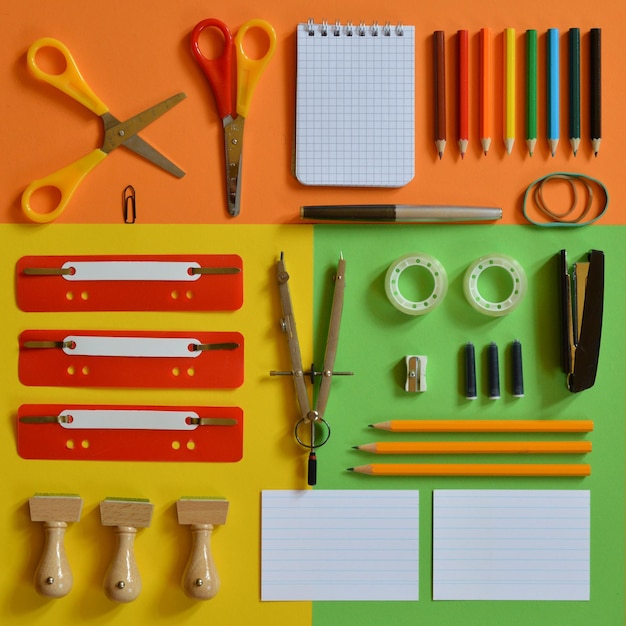 Directly above shot of multi colored objects on table