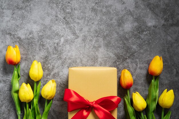 Directly above shot of multi colored tulips on table