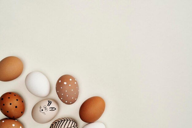 Directly above shot of natural eggs on the bright background