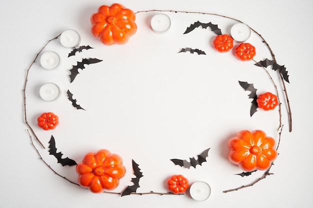 Directly above shot of orange fruits on white background