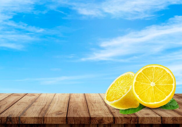 Directly above shot of oranges on wood against sky