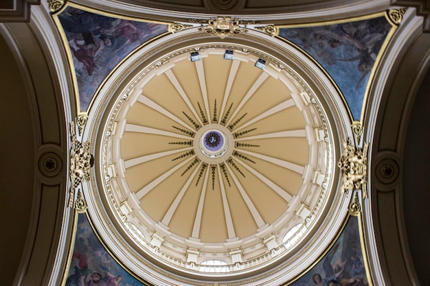 Photo directly below shot of patterned ceiling