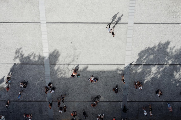 directly above shot of people on footpath