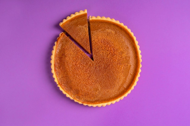 Directly above shot of pie against purple background