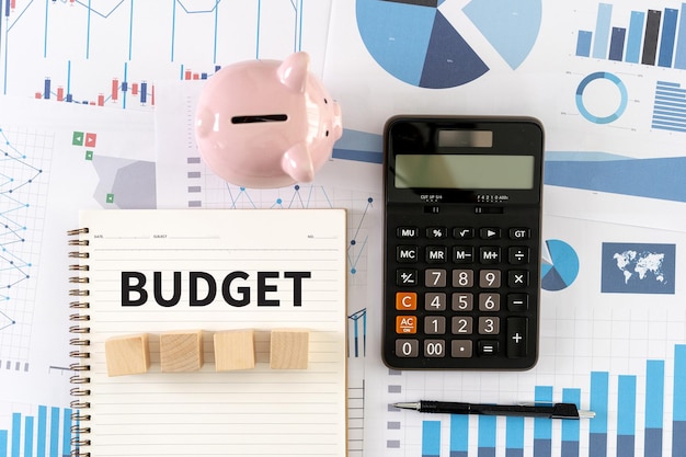 Photo directly above shot of piggy bank on documents at desk