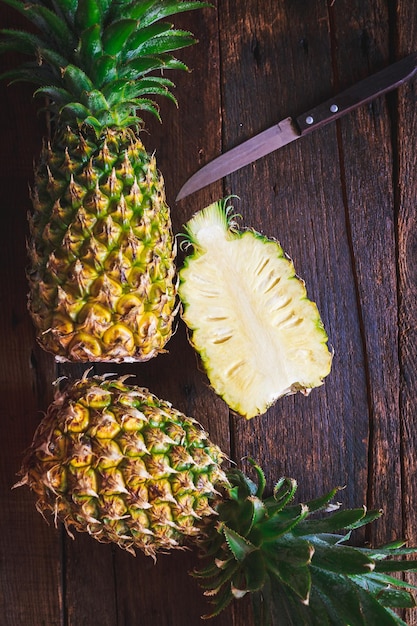 directly above shot of pineapples on table