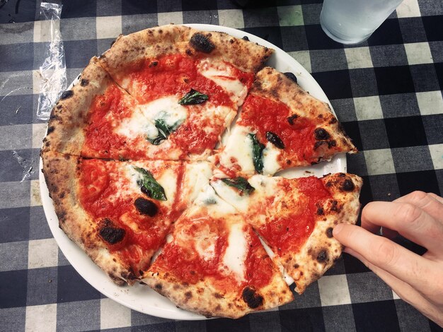 Photo directly above shot of pizza on table