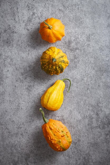 Photo directly above shot of pumpkins on table