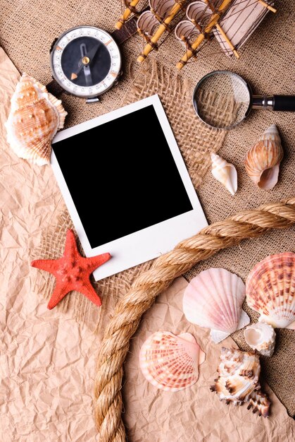 Foto direttamente sopra la foto delle conchiglie sulla spiaggia