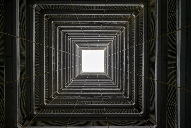 Photo directly below shot of skylight in building