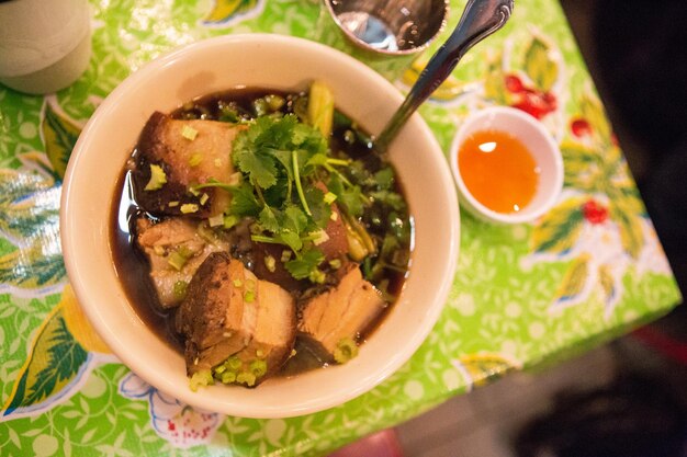 Photo directly above shot of soup in bowl on table