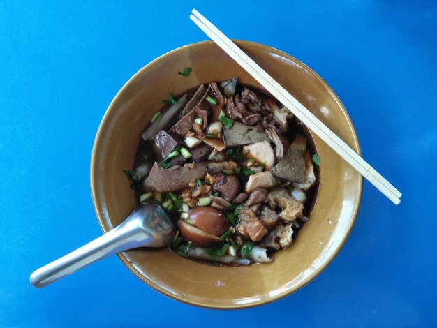 Directly above shot of soup in bowl on table