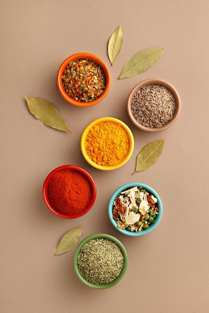 Photo directly above shot of spices in bowl on table