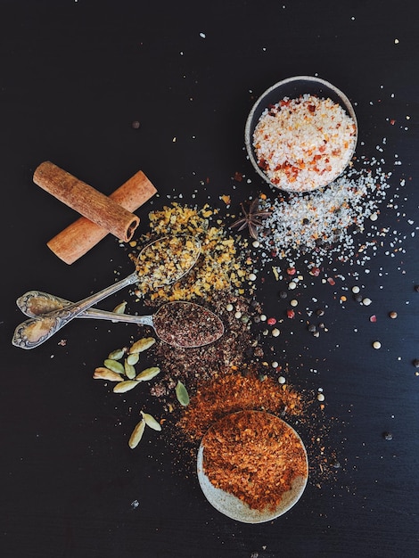 Directly above shot of spices on table