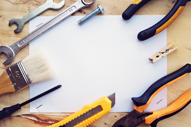 directly above shot of tools on table