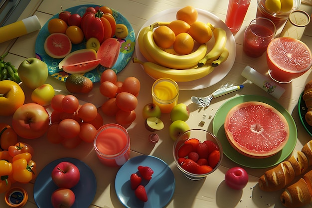 Directly above shot of various food on table