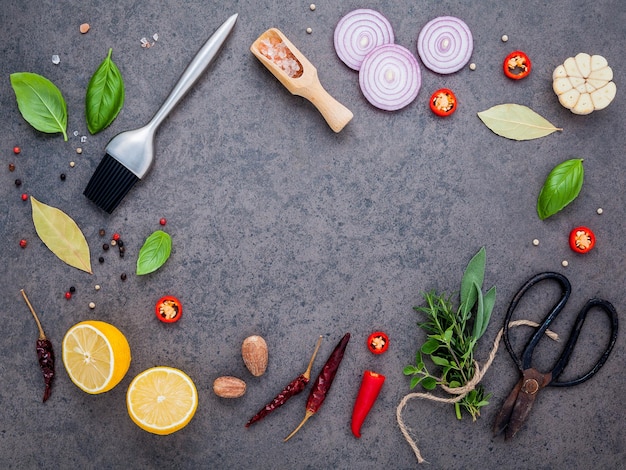 Directly above shot of various ingredients on table