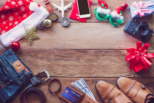 directly above shot of various objects on table during christmas
