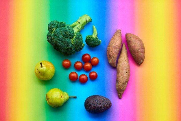 Photo directly above shot of vegetables on colored background