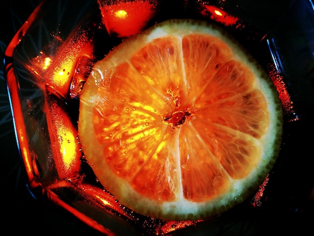 Photo directly above shot of vodka with lime in glass