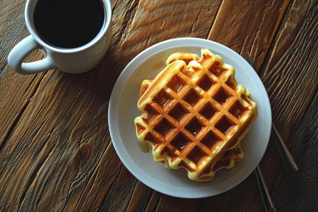 directly above shot of waffle in plate on table