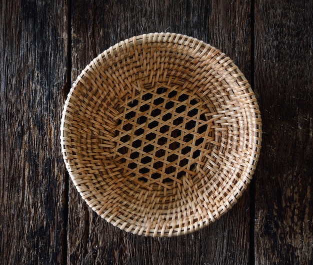 Directly above shot of wicker basket on wooden table