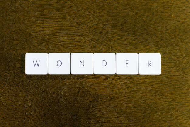 directly above shot of wonder text on table