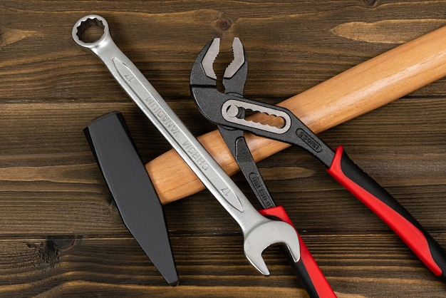 Directly above shot of work tools on table