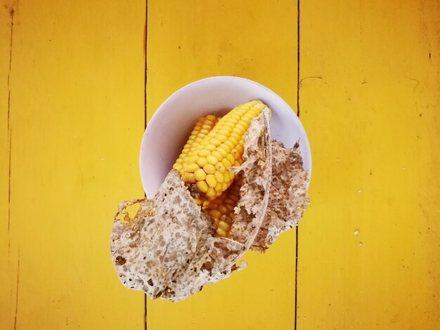 Photo directly above shot of yellow bread