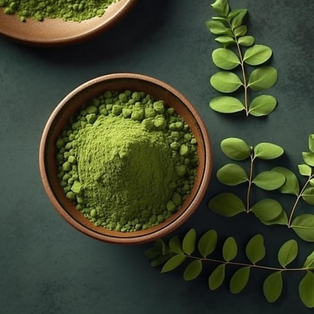 Directly above view of Bowl of moringa powder Generative AI