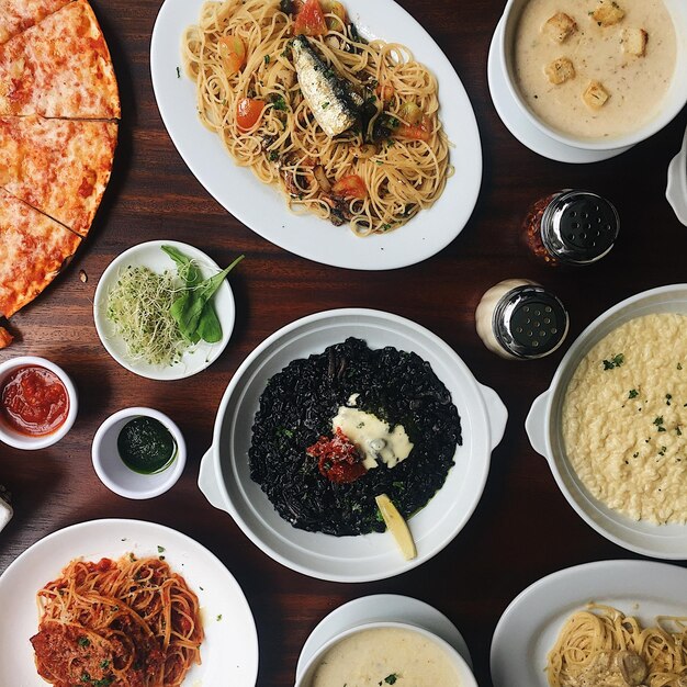 Photo directly above view of food on table