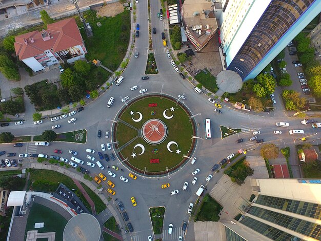 Directly above view of roundabout in city