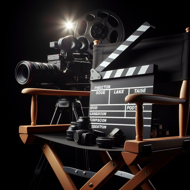 director chair and Clapperboard or movie slate use in video production film cinema industry