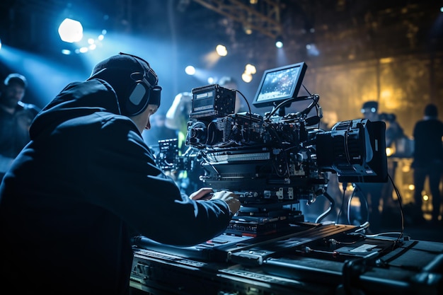 Photo director overseeing filming as operator operates highquality camera