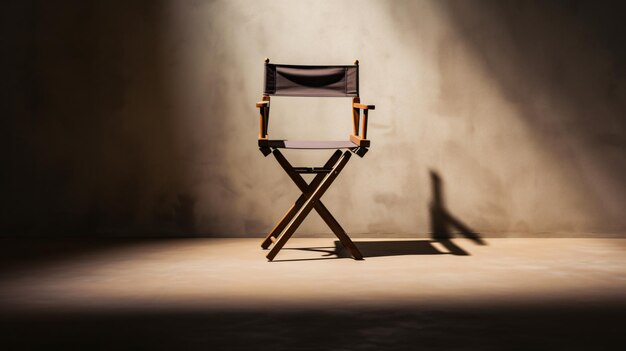 Photo director's chair stands in the beam of light space