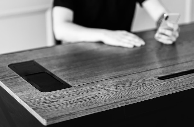 Director's office with large wooden table Interior design