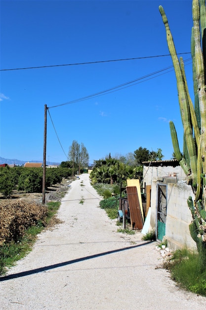 Photo dirt road by footpath against clear blue sky