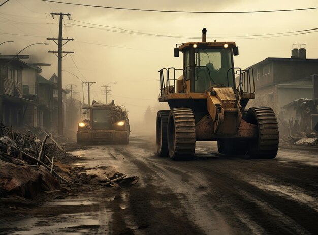 Foto lavori con escavatori per la costruzione di strade di terra